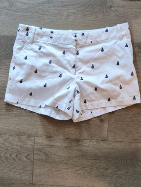 British Khaki White Shorts with Navy Sailboat Embroidery